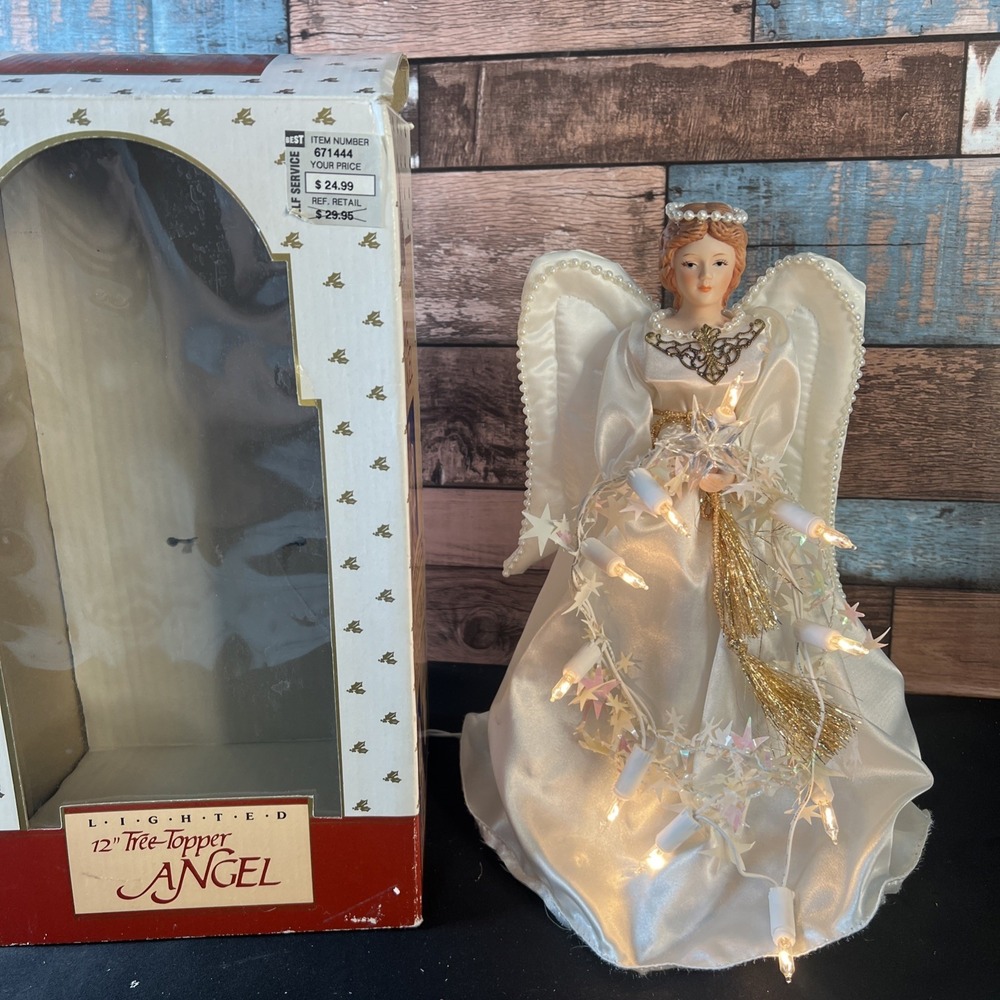 VINTAGE 1993 HOLIDAY CLASSICS PORCELAIN 12" ANGEL TREE TOPPER LIGHTED TESTED‎